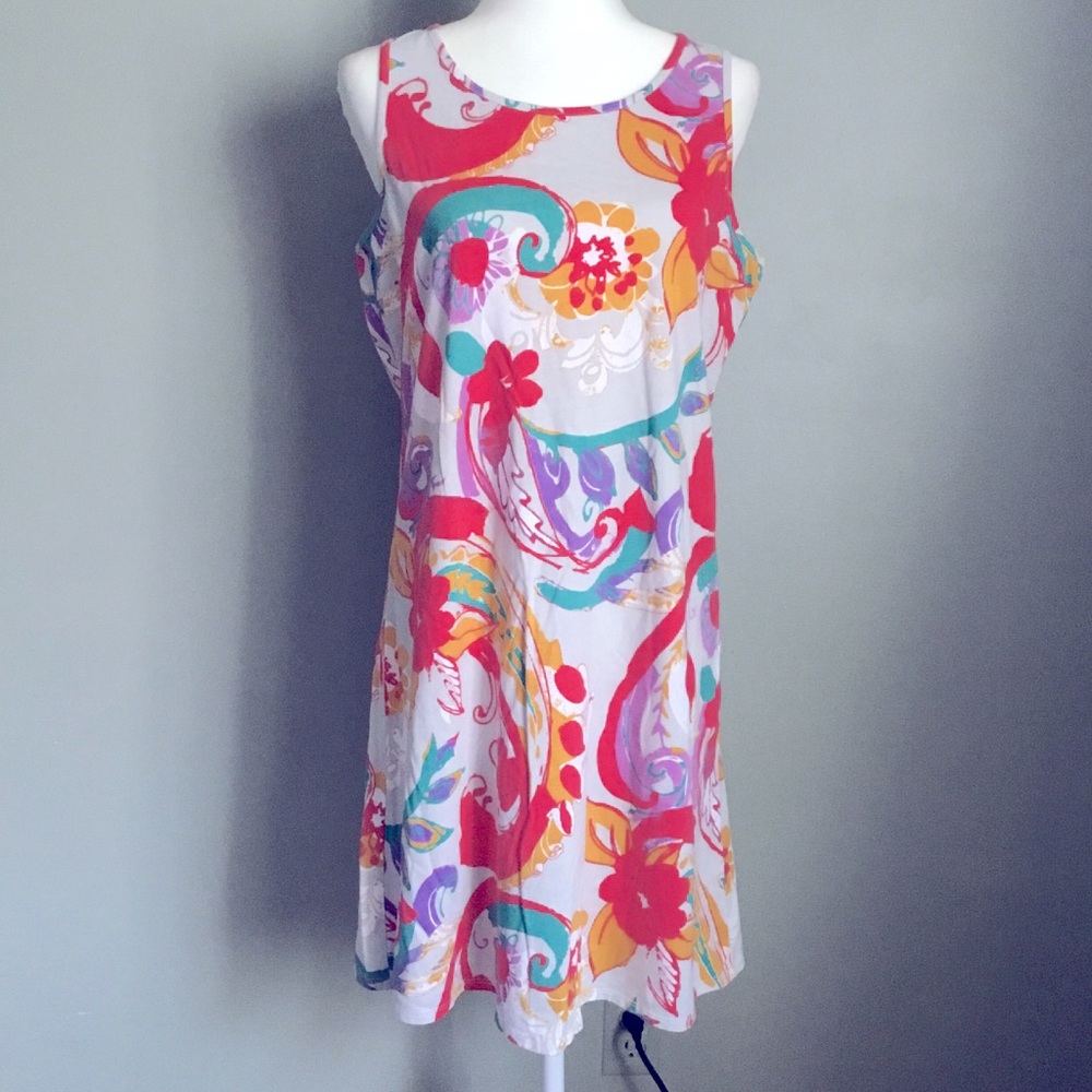 Habitat Cotton Coral Floral Tank Dress NWT Size Small